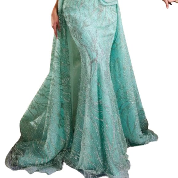 Elegant Strapless Green Evening Gown - Picture 7 of 9